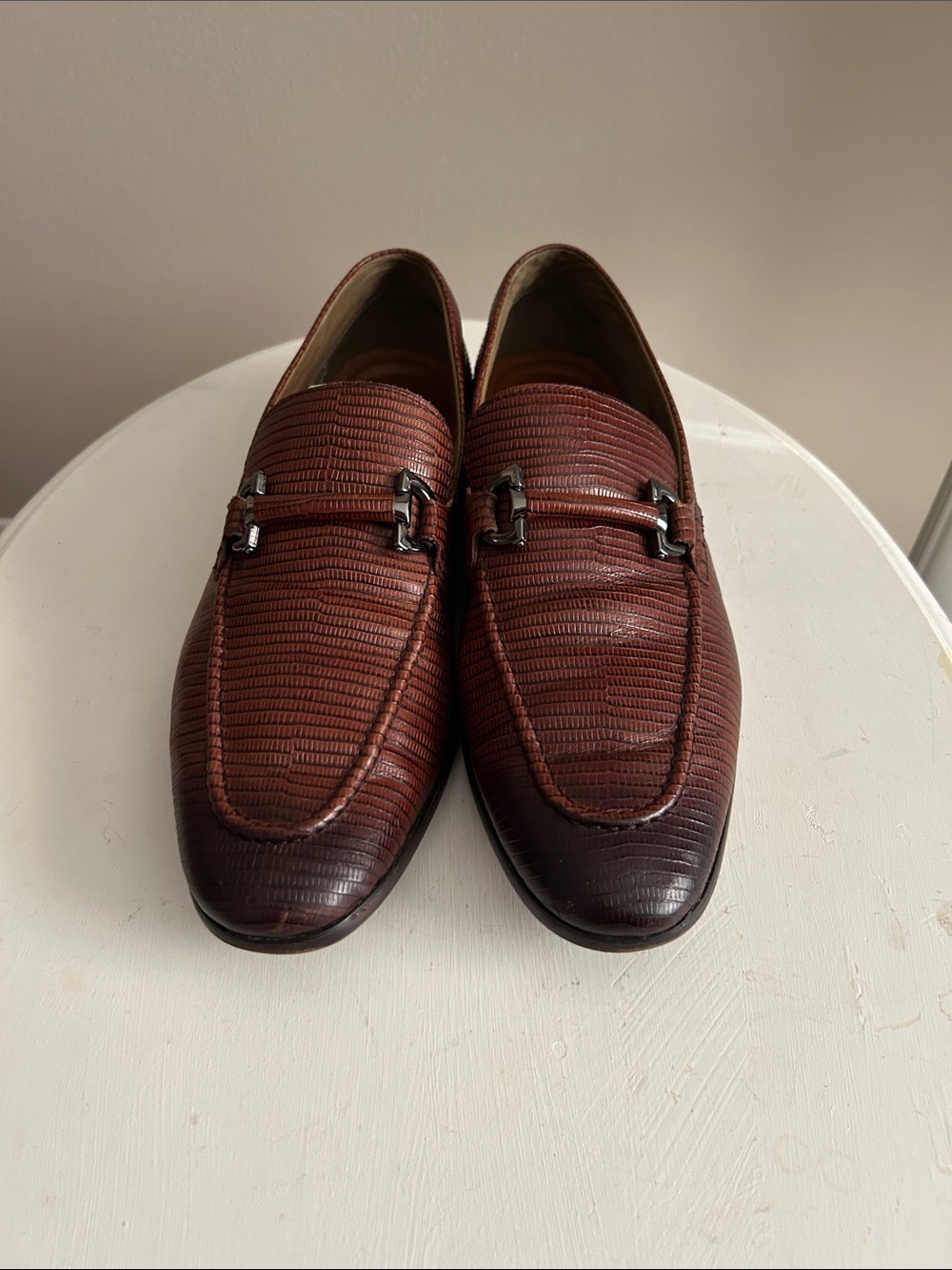 Aldo Men's Brown Lizard-Embossed Leather Bit Loafers